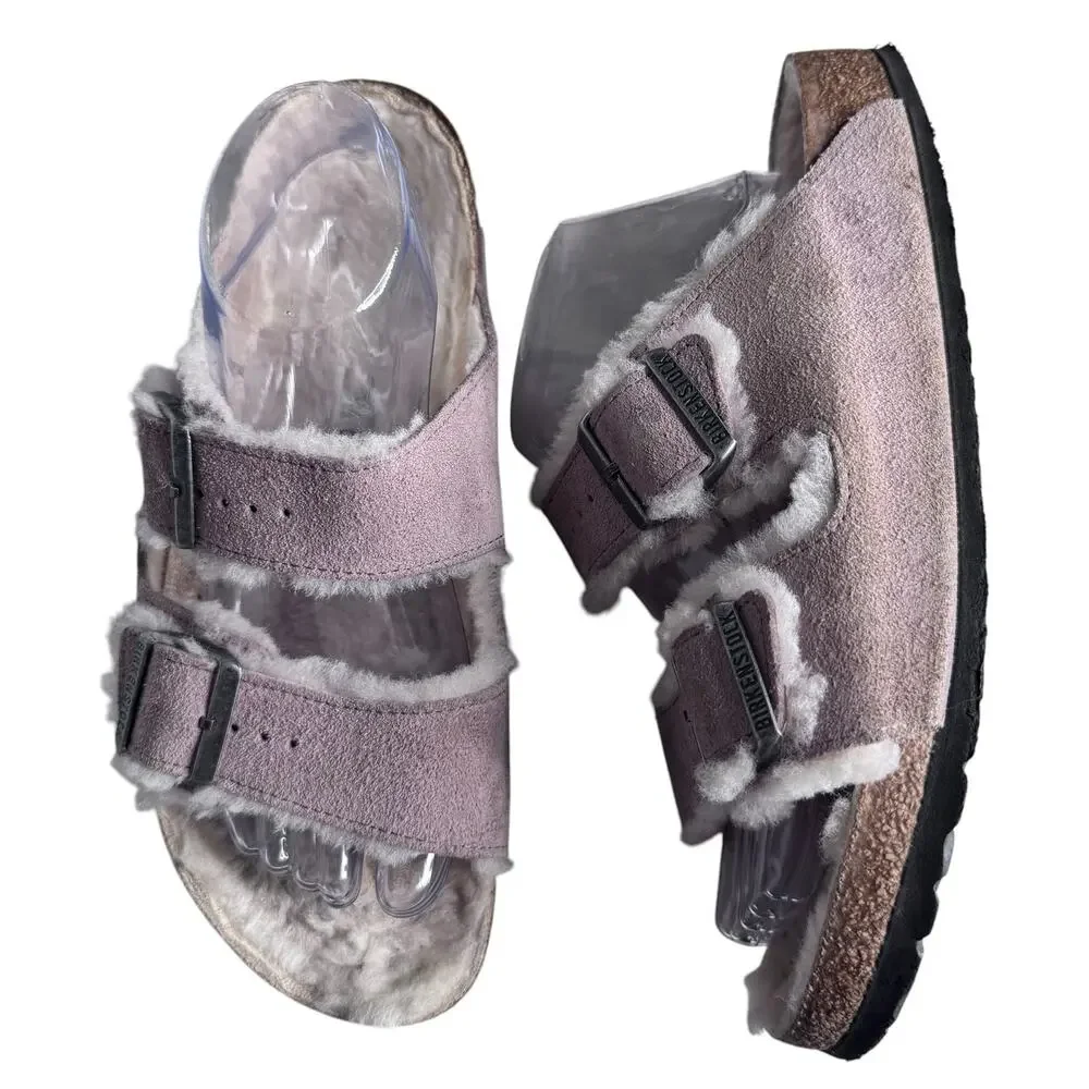 Birkenstock Arizona Shearling Suede Sandals Taupe Brown EU 42 US Men’s 9-9.5